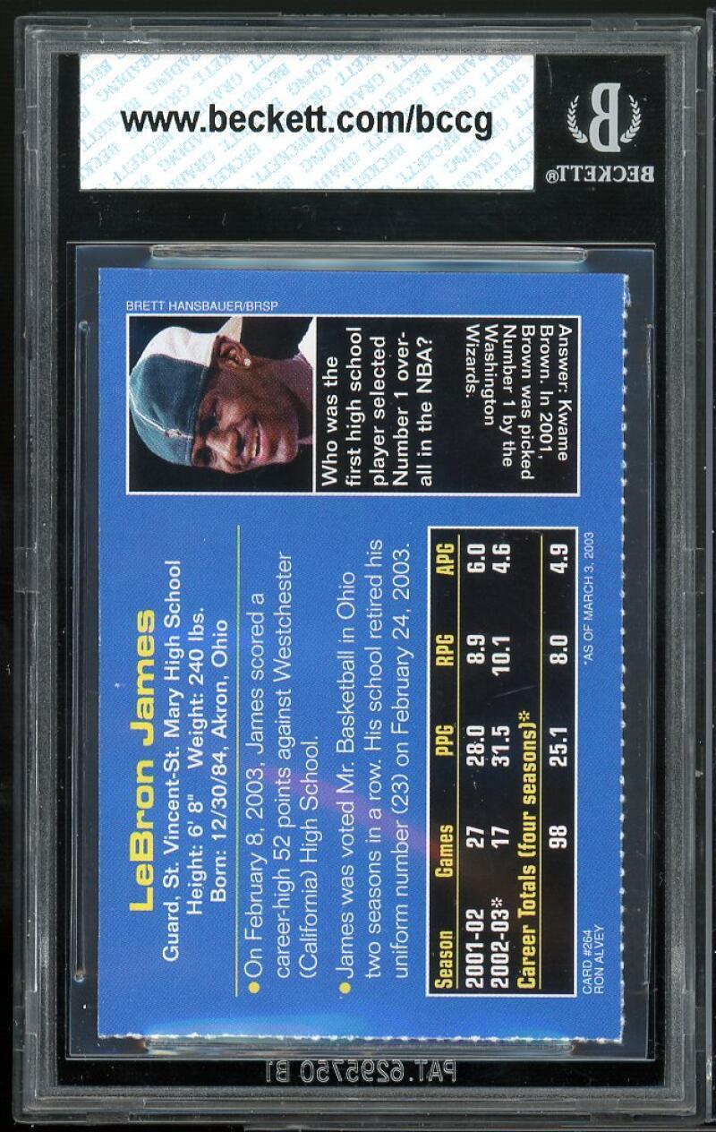 2003 SI For Kids #264 Lebron James Rookie Card BGS BCCG 9 Near Mint+ Image 2