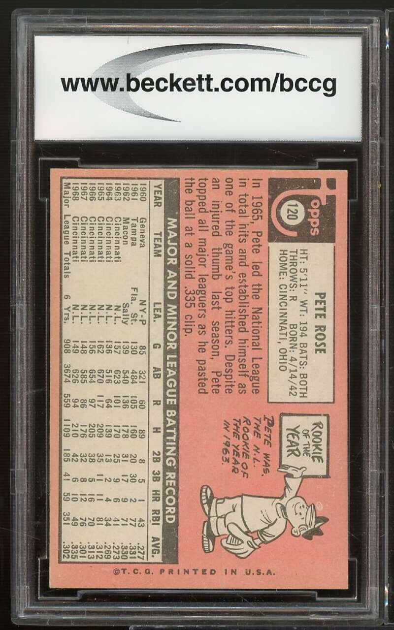 1969 Topps #120 Pete Rose Card BGS BCCG 9 Near Mint+ Image 2