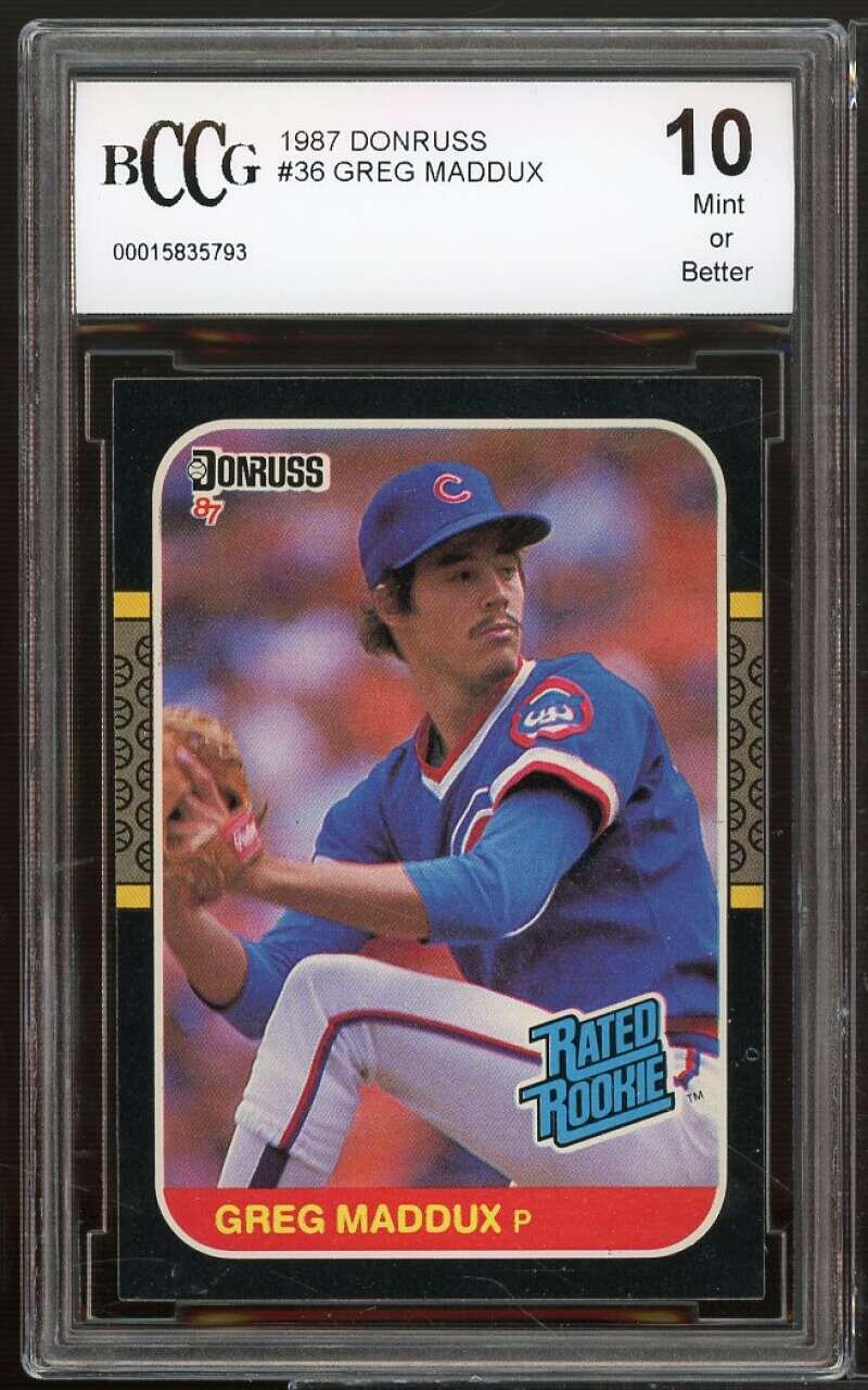 1987 Donruss #36 Greg Maddux Rookie Card BGS BCCG 10 Mint+ Image 1