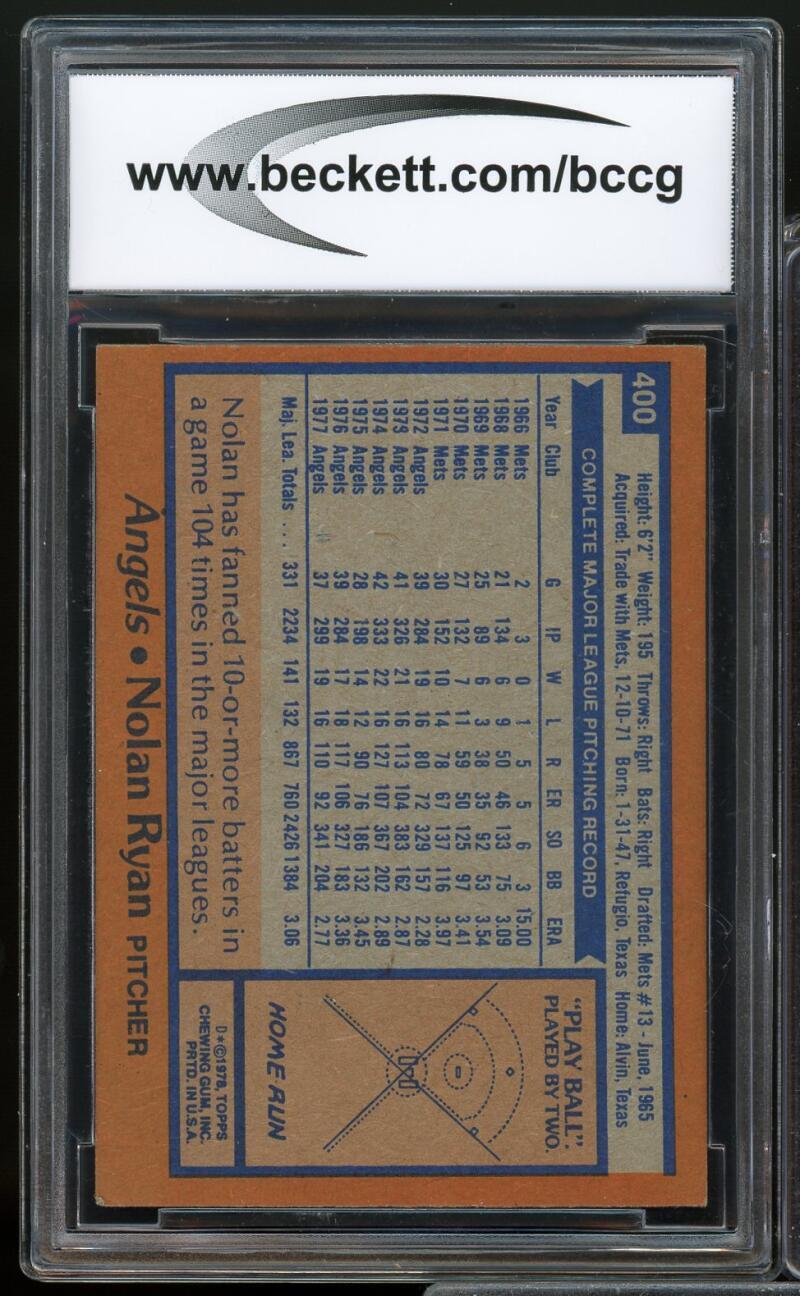 1978 Topps #400 Nolan Ryan Card BGS BCCG 8 Excellent+ Image 2