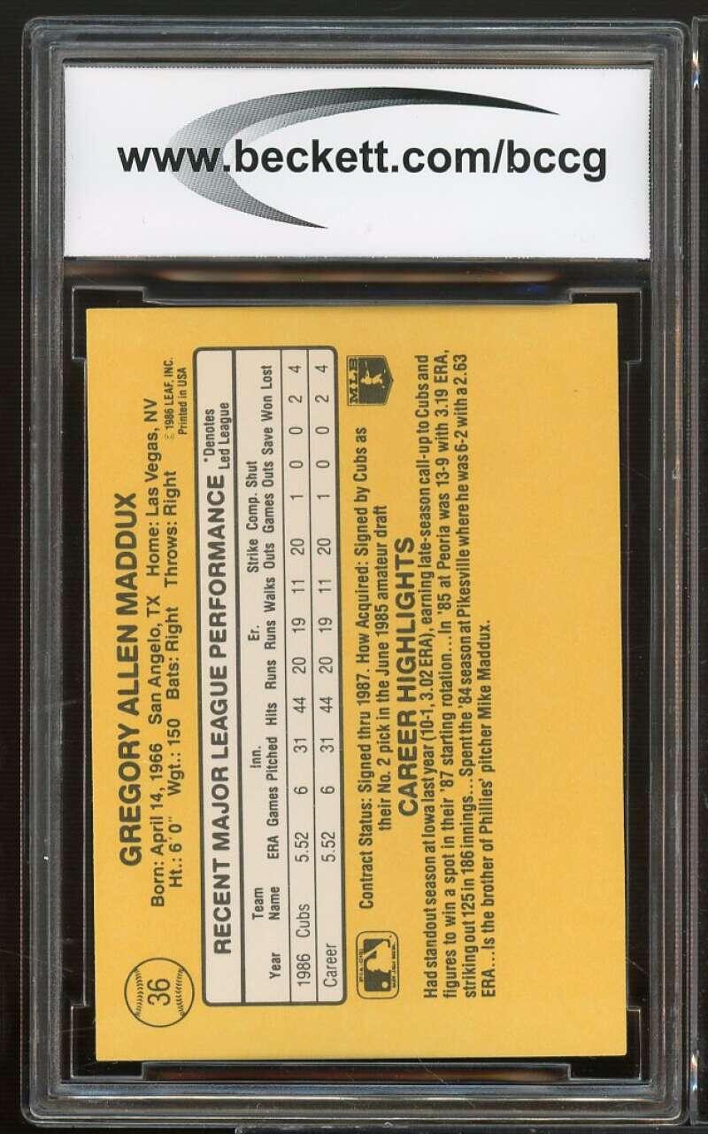 1987 Donruss #36 Greg Maddux Rookie Card BGS BCCG 10 Mint+ Image 2
