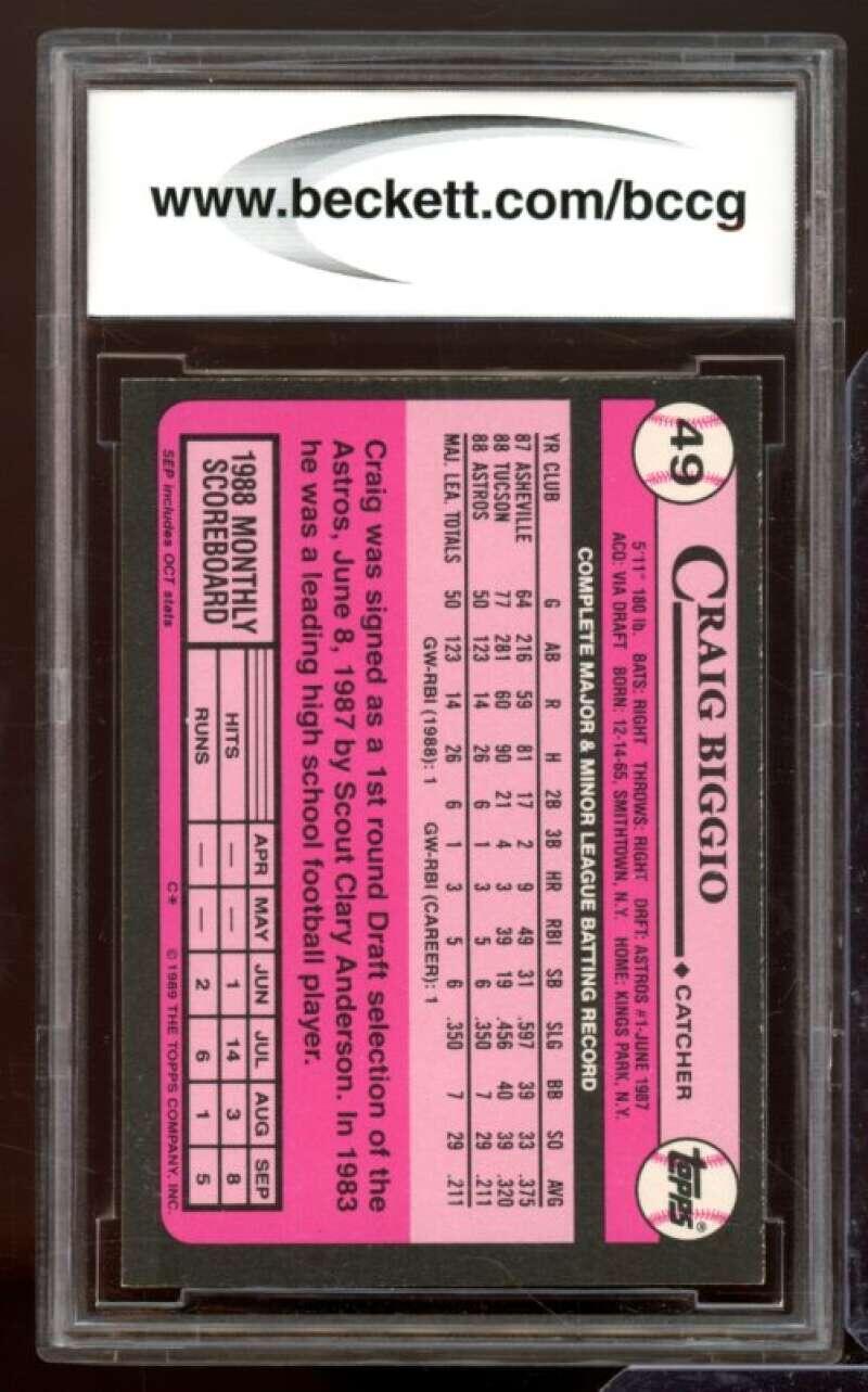 1989 Topps Tiffany #49 Craig Biggio Rookie Card BGS BCCG 9 Near Mint+ Image 2
