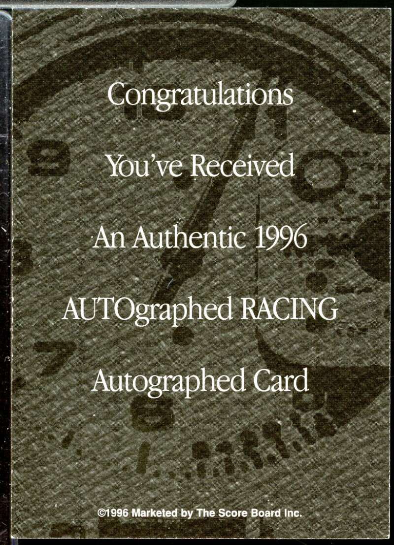 Hut Stricklin Card 1996 Autographed Racing Autographs #55  Image 2