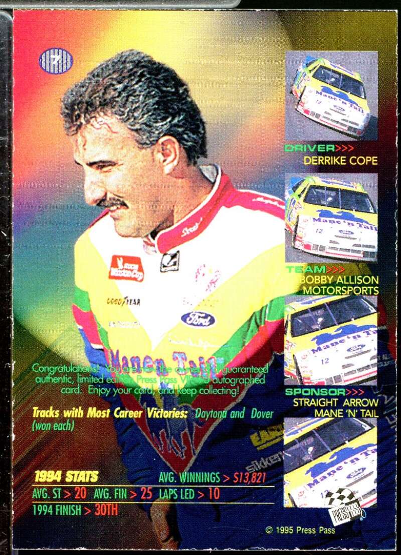 Derrike Cope Card 1995 VIP Autographs #7  Image 2