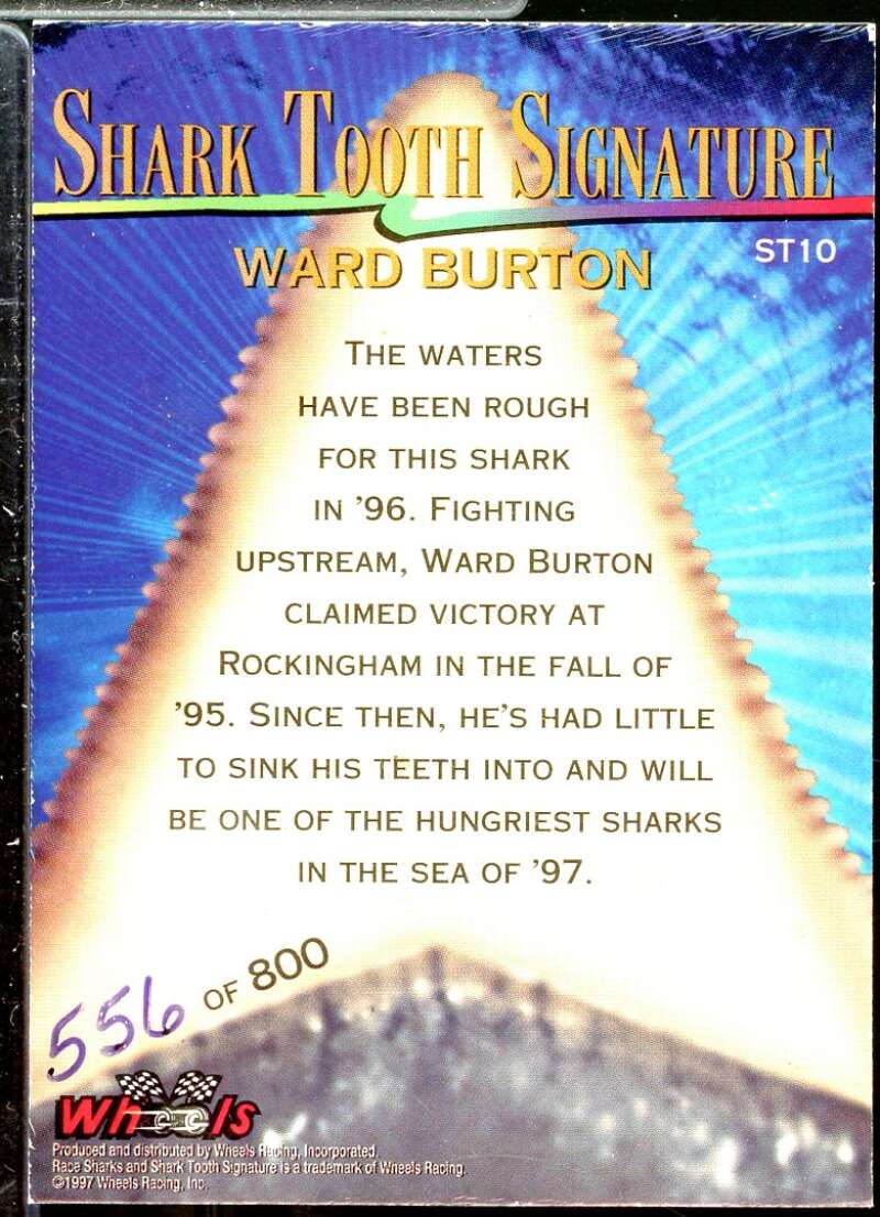 Ward Burton Card 1997 Race Sharks Shark Tooth Signatures #ST10  Image 2