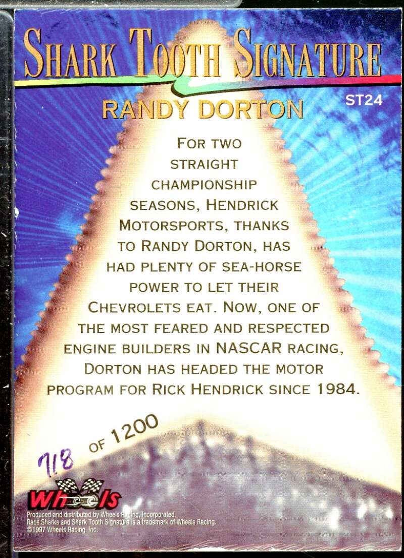 Randy Dorton Card 1997 Race Sharks Shark Tooth Signatures #ST24  Image 2