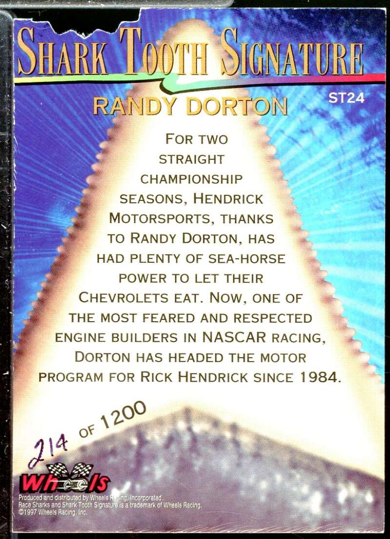 Randy Dorton Card 1997 Race Sharks Shark Tooth Signatures First Bite #ST24  Image 2