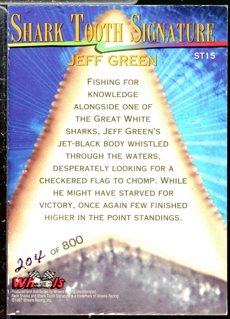 Jeff Green Card 1997 Race Sharks Shark Tooth Signatures #ST15  Image 2