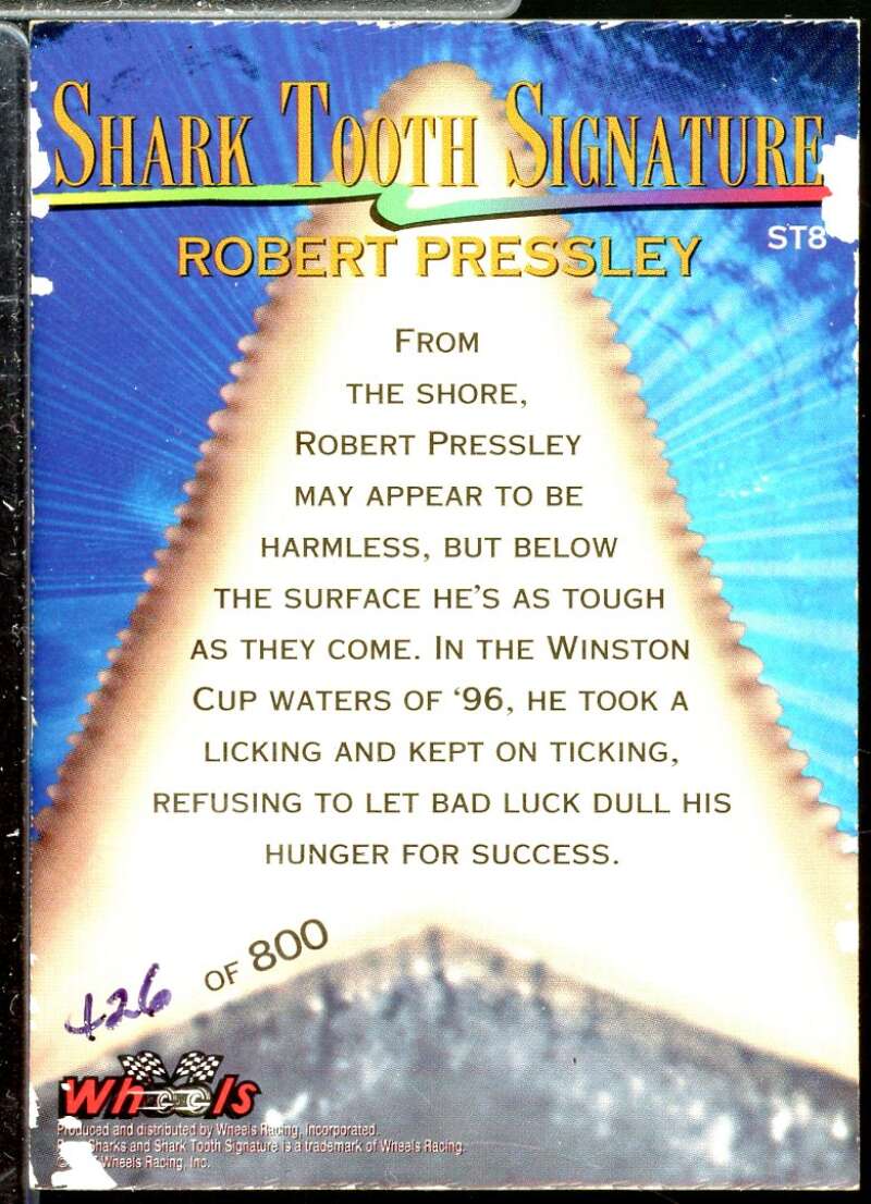 Robert Pressley Card 1997 Race Sharks Shark Tooth Signatures #ST8  Image 2