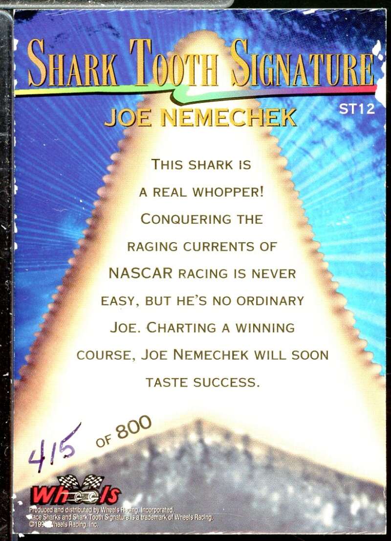 Joe Nemechek Card 1997 Race Sharks Shark Tooth Signatures #ST12  Image 2