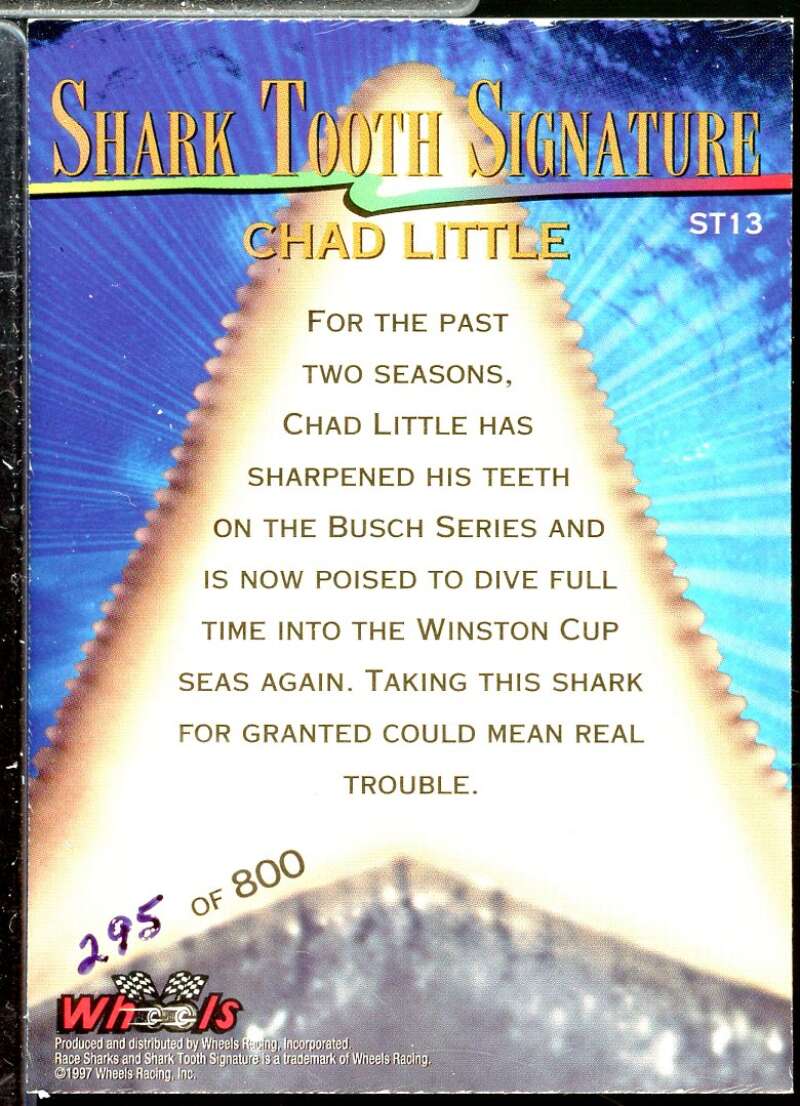 Chad Little Card 1997 Race Sharks Shark Tooth Signatures #ST13  Image 2