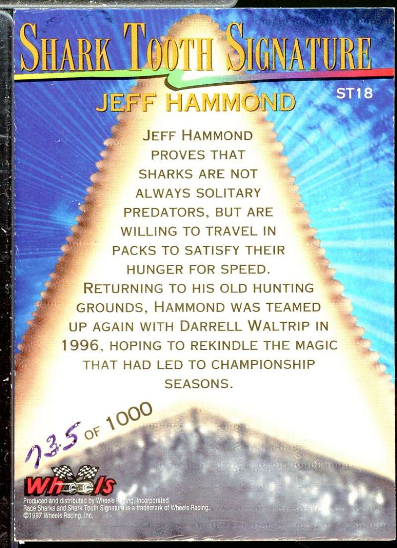 Jeff Hammond Card 1997 Race Sharks Shark Tooth Signatures #ST18  Image 2