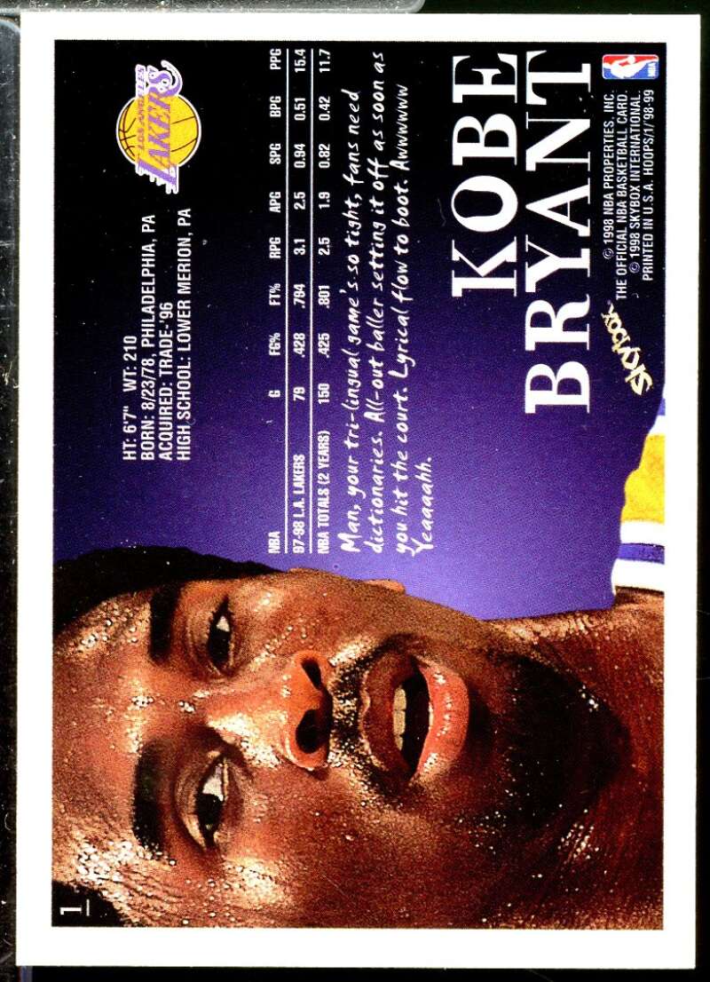 Kobe Bryant Card 1998-99 Hoops #1  Image 2
