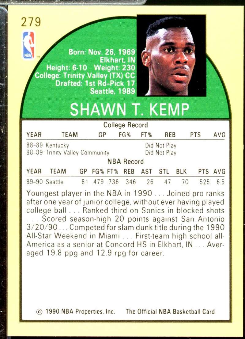 Shawn Kemp Rookie Card 1990-91 Hoops #279  Image 2