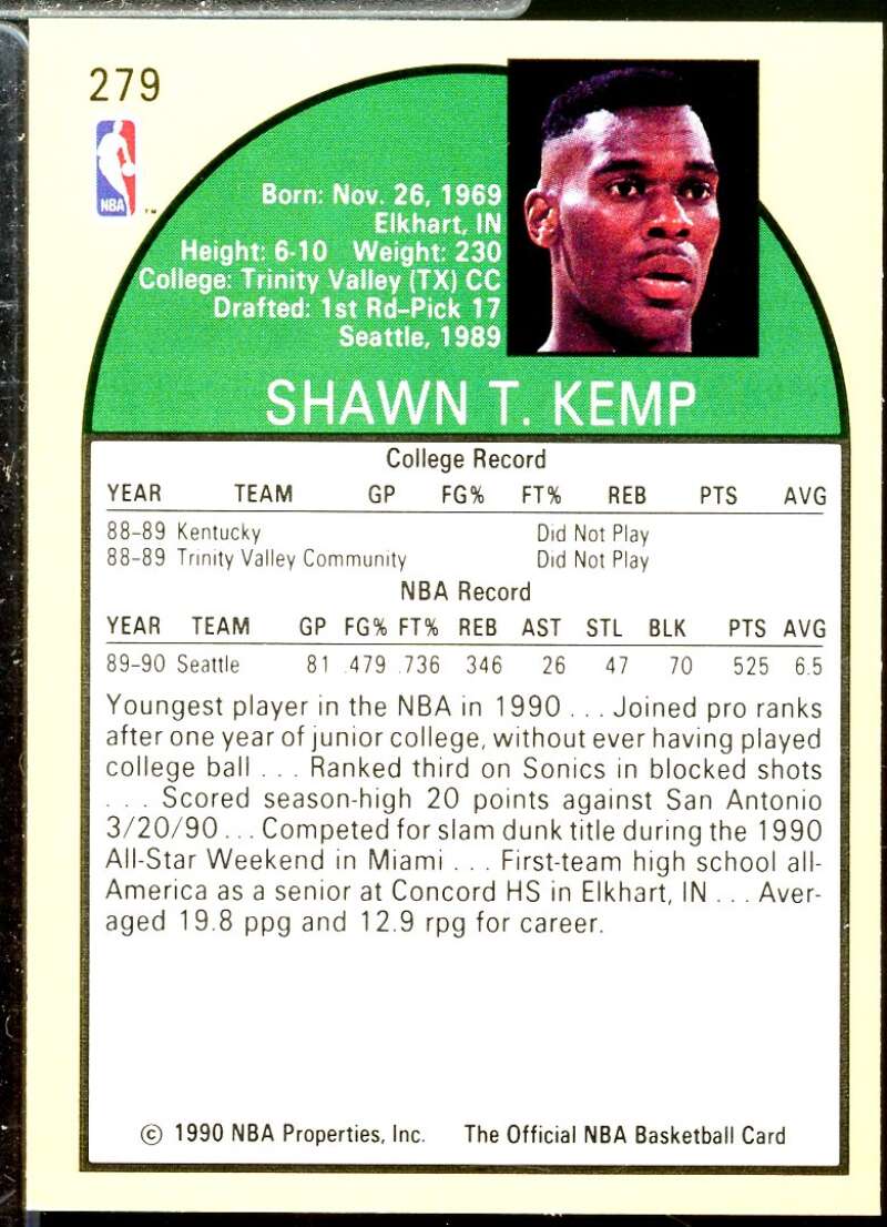 Shawn Kemp Rookie Card 1990-91 Hoops #279  Image 2