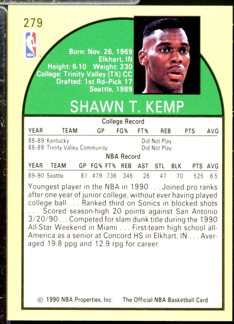 Shawn Kemp Rookie Card 1990-91 Hoops #279  Image 2