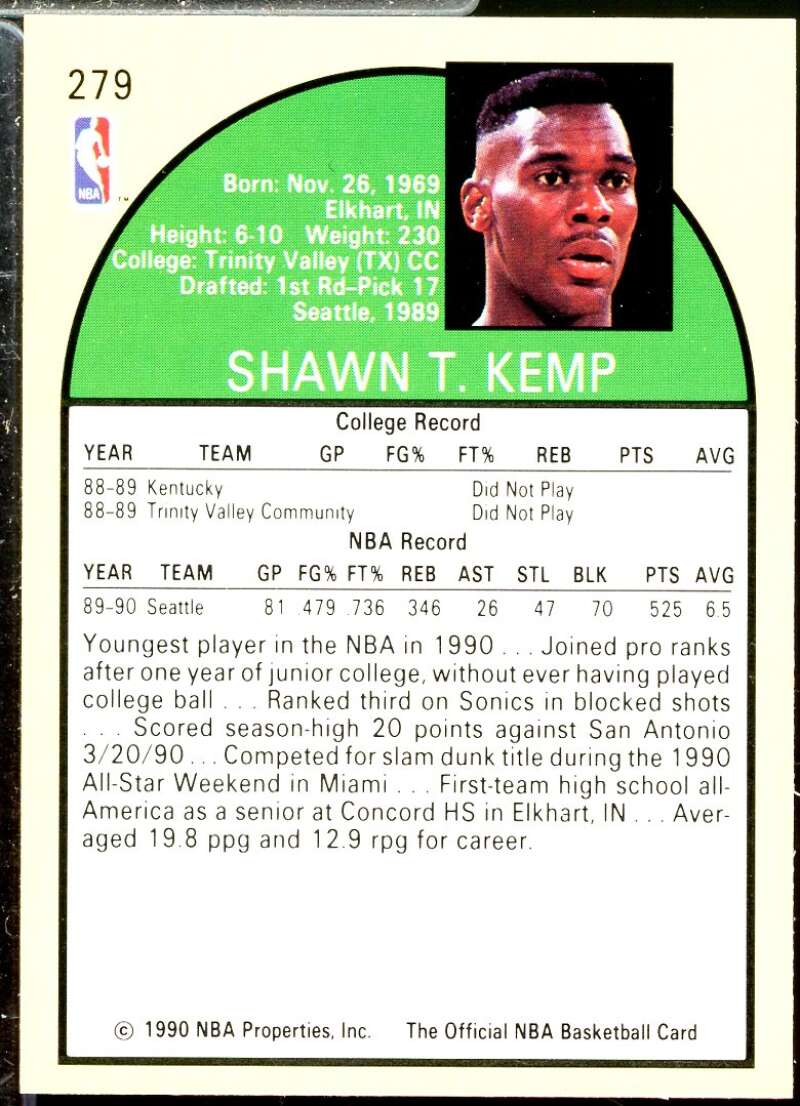 Shawn Kemp Rookie Card 1990-91 Hoops #279  Image 2