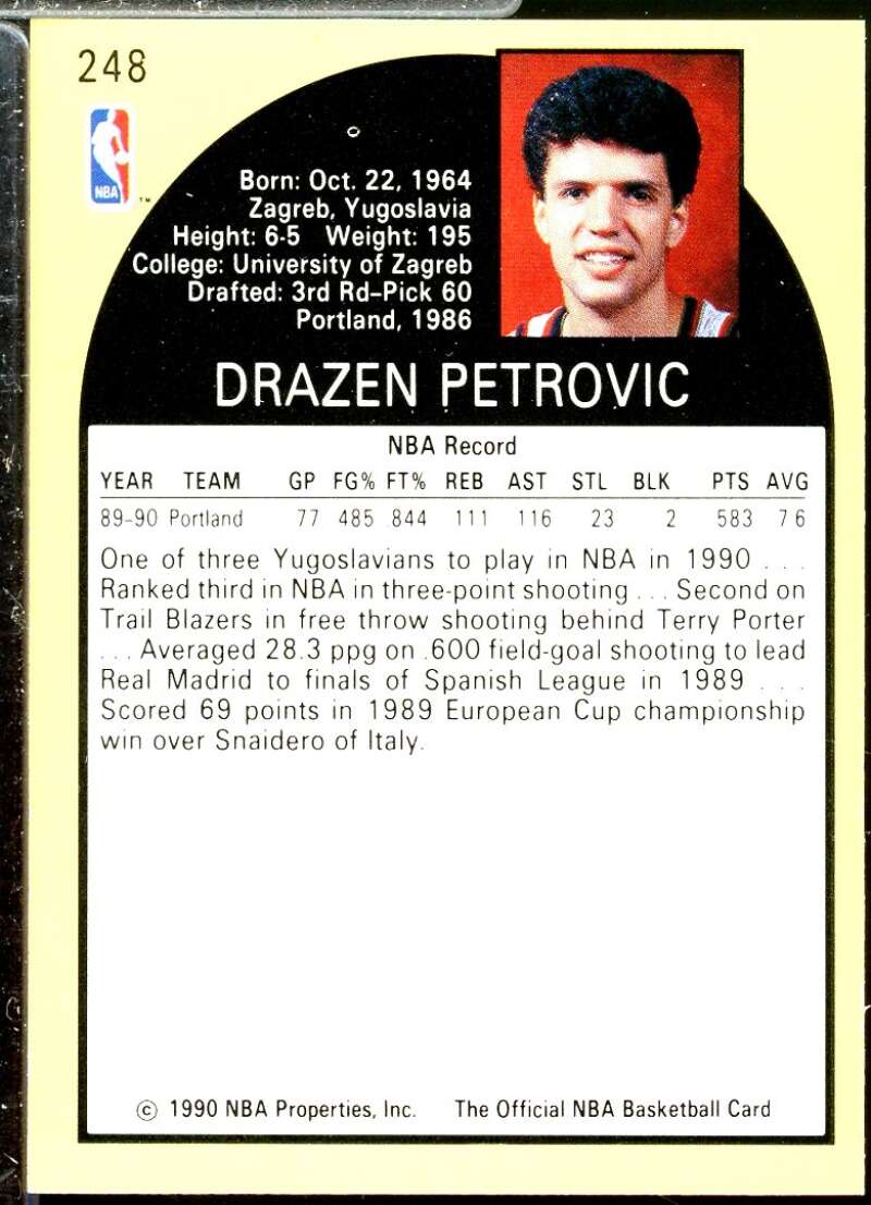 Drazen Petrovic Rookie Card 1990-91 Hoops #248  Image 2