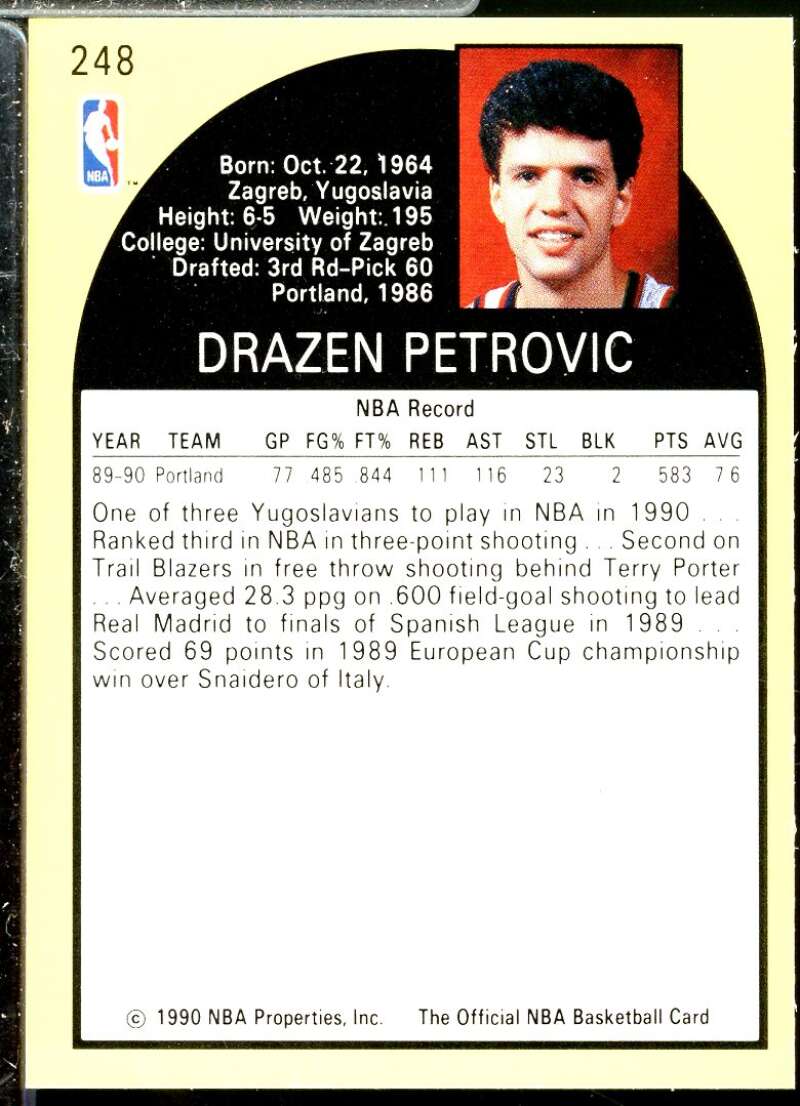 Drazen Petrovic Rookie Card 1990-91 Hoops #248  Image 2