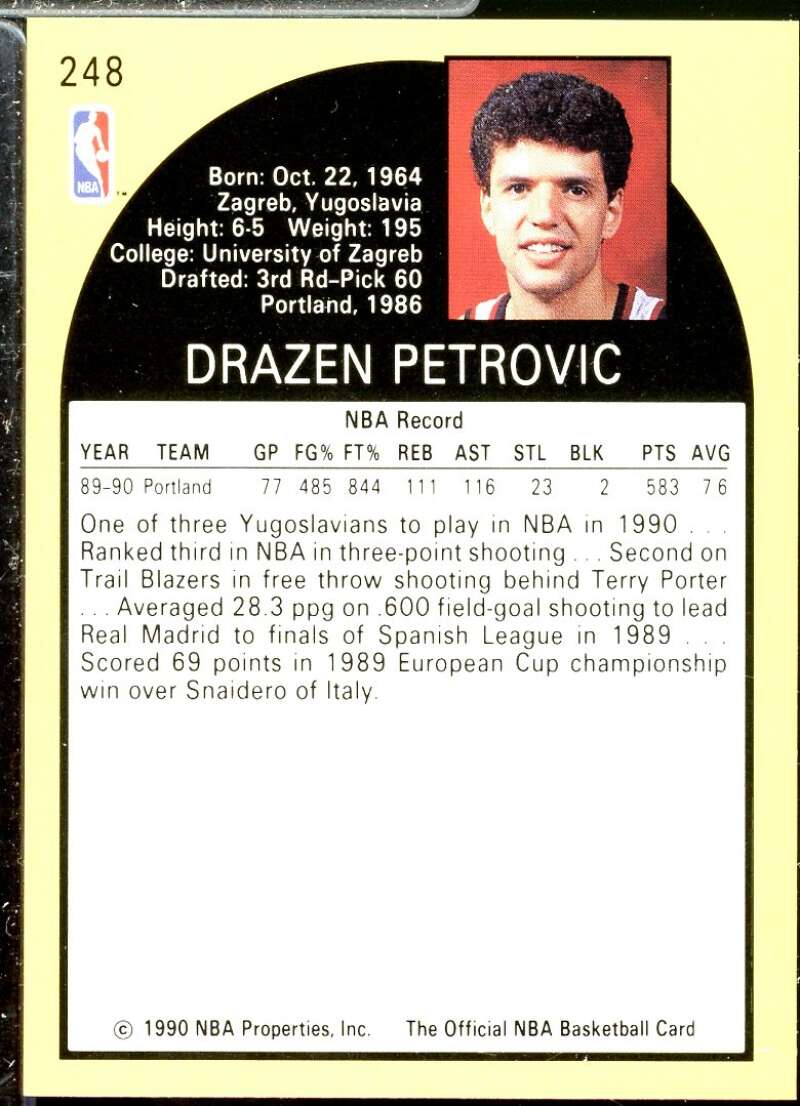 Drazen Petrovic Rookie Card 1990-91 Hoops #248  Image 2