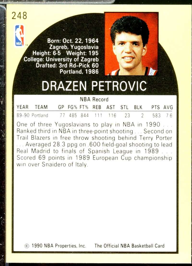 Drazen Petrovic Rookie Card 1990-91 Hoops #248  Image 2