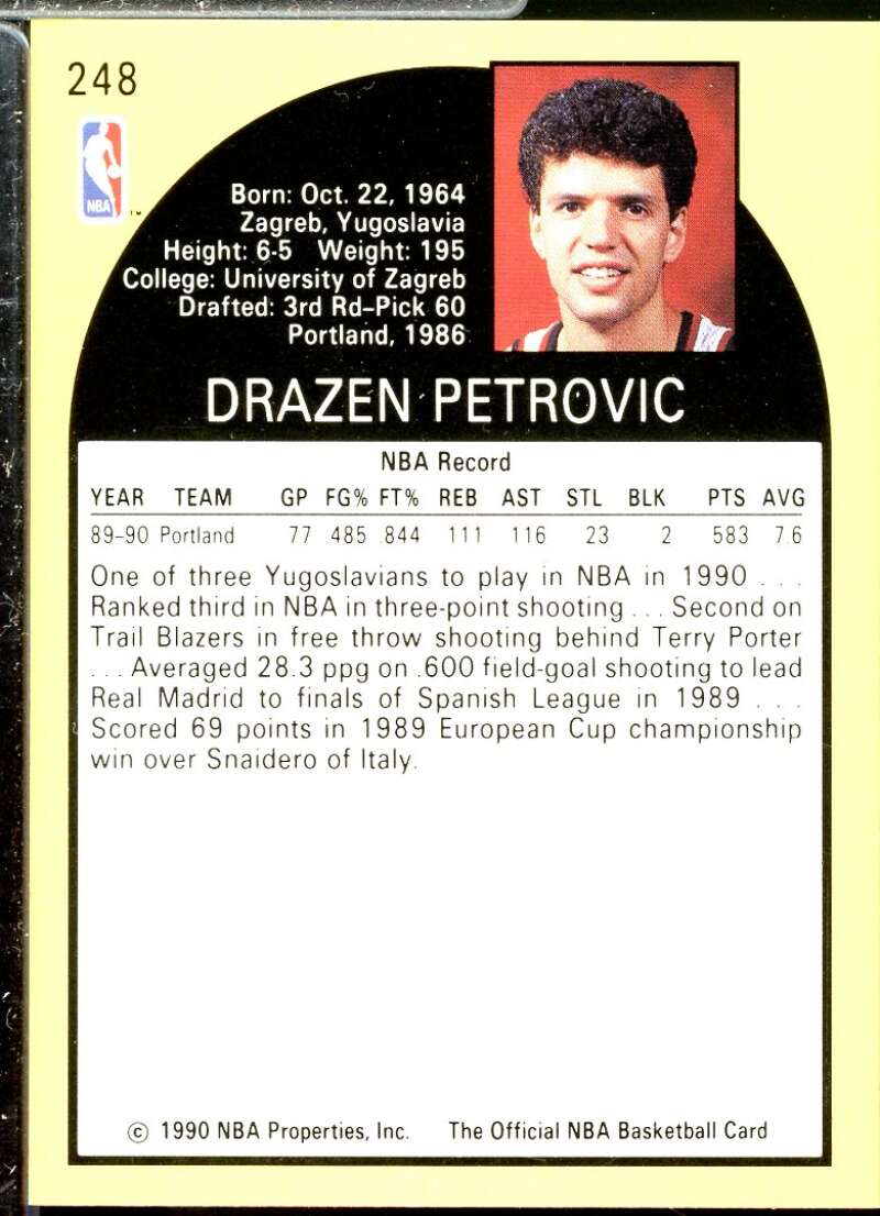 Drazen Petrovic Rookie Card 1990-91 Hoops #248  Image 2