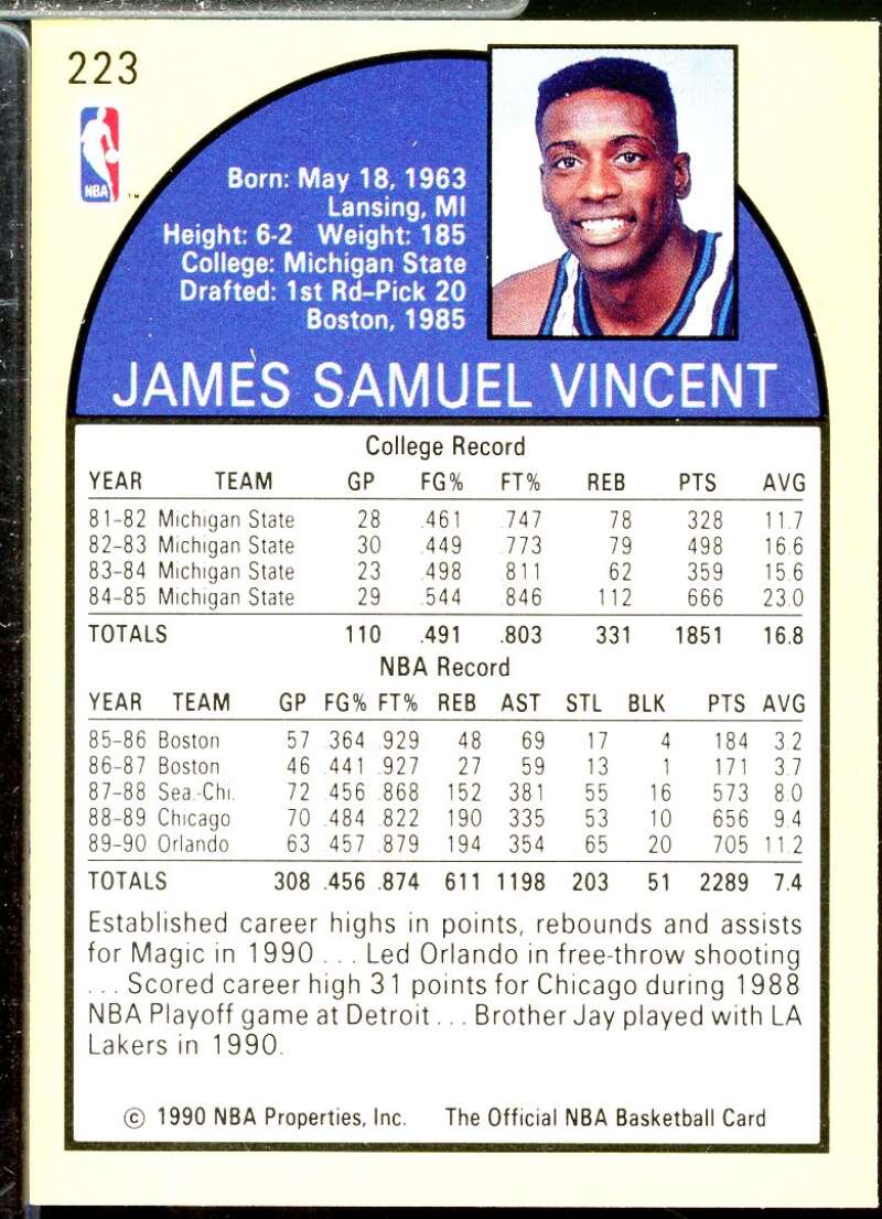 Sam Vincent/(Shows Michael Jordan) Card 1990-91 Hoops #223A  Image 2