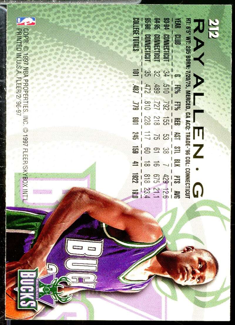 Ray Allen Rookie Card 1996-97 Fleer #212  Image 2