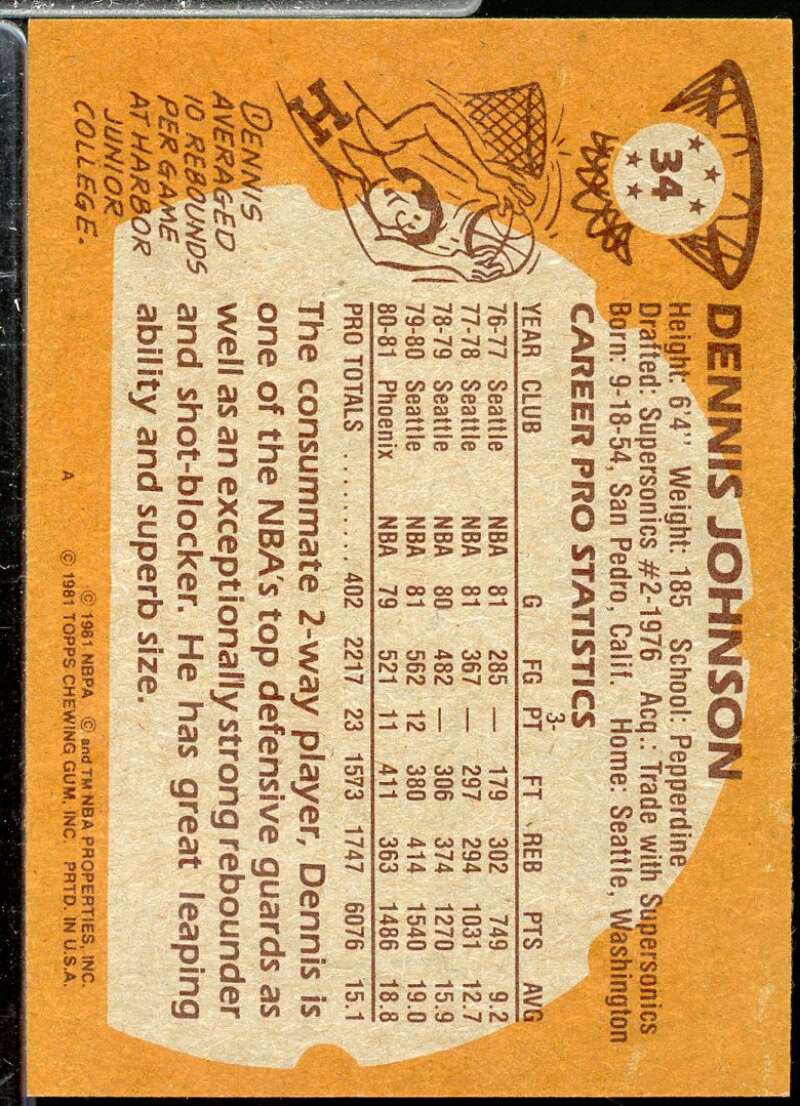 Dennis Johnson Card 1981-82 Topps #34  Image 2