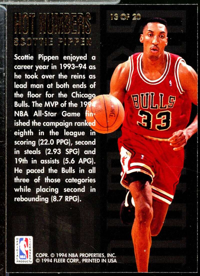 Scottie Pippen Card 1994-95 Flair Hot Numbers #13  Image 2