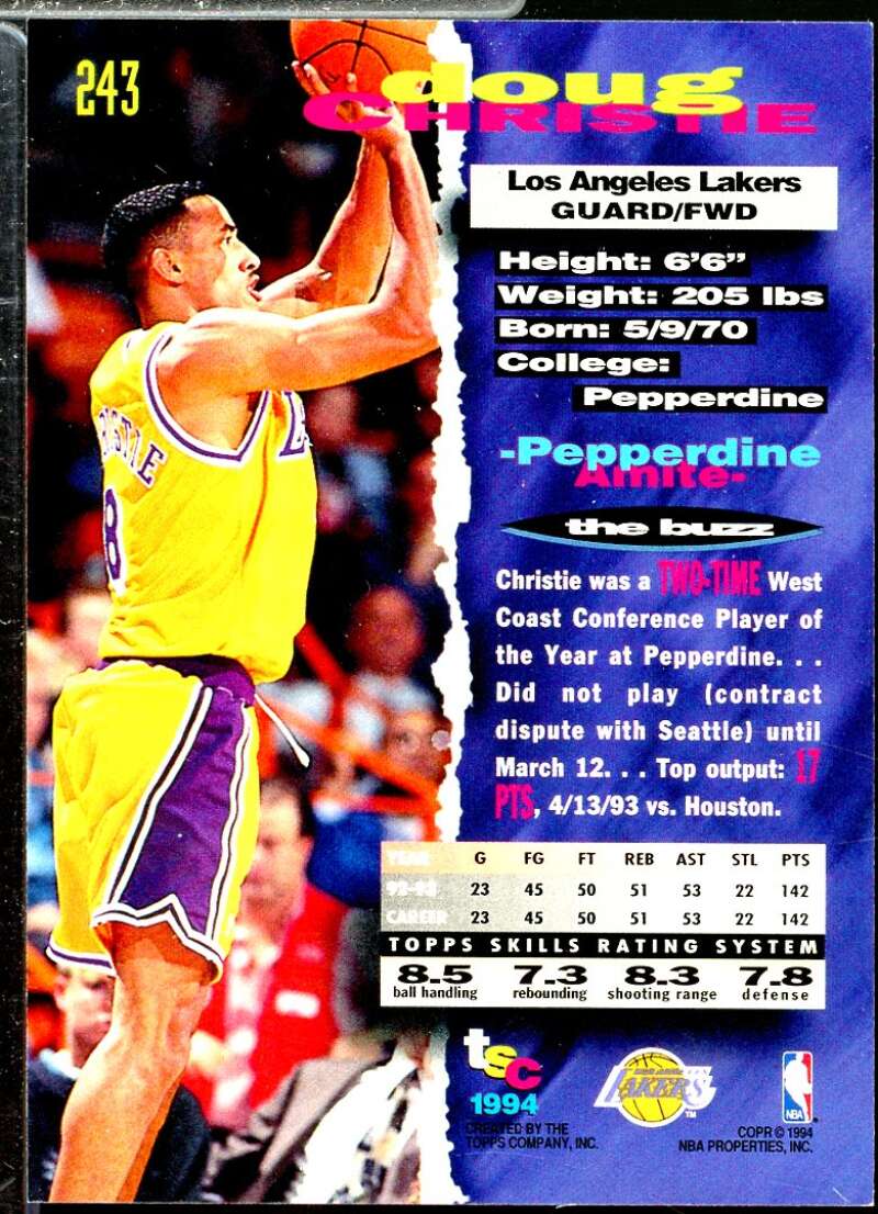 Doug Christie Card 1993-94 Stadium Club First Day Issue #243  Image 2