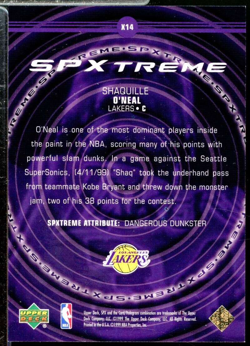 Shaquille O'Neal Card 1999-00 SPx Spxtreme #X14  Image 2