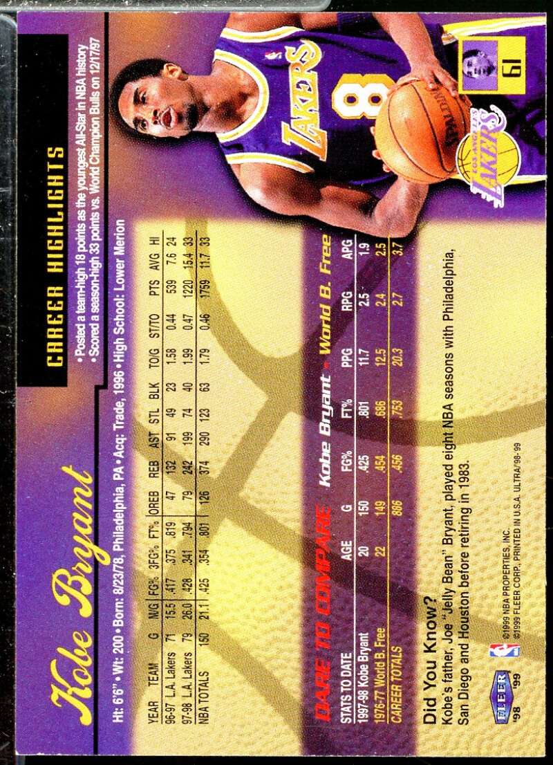 Kobe Bryant Card 1998-99 Ultra #61  Image 2