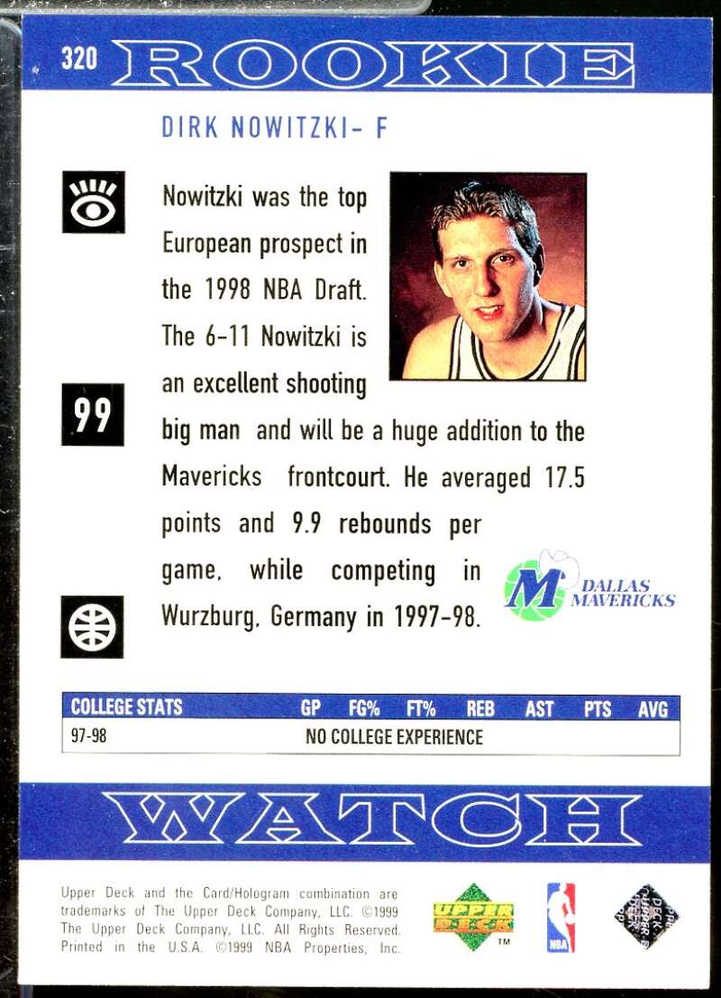 Dirk Nowitzki Rookie Card 1998-99 Upper Deck #320  Image 2
