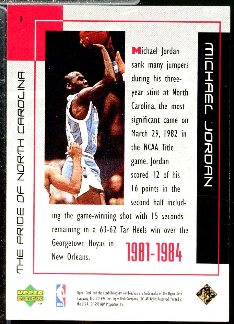 Michael Jordan/Pride of NC Card 1999 Upper Deck Michael Jordan Career #7  Image 2