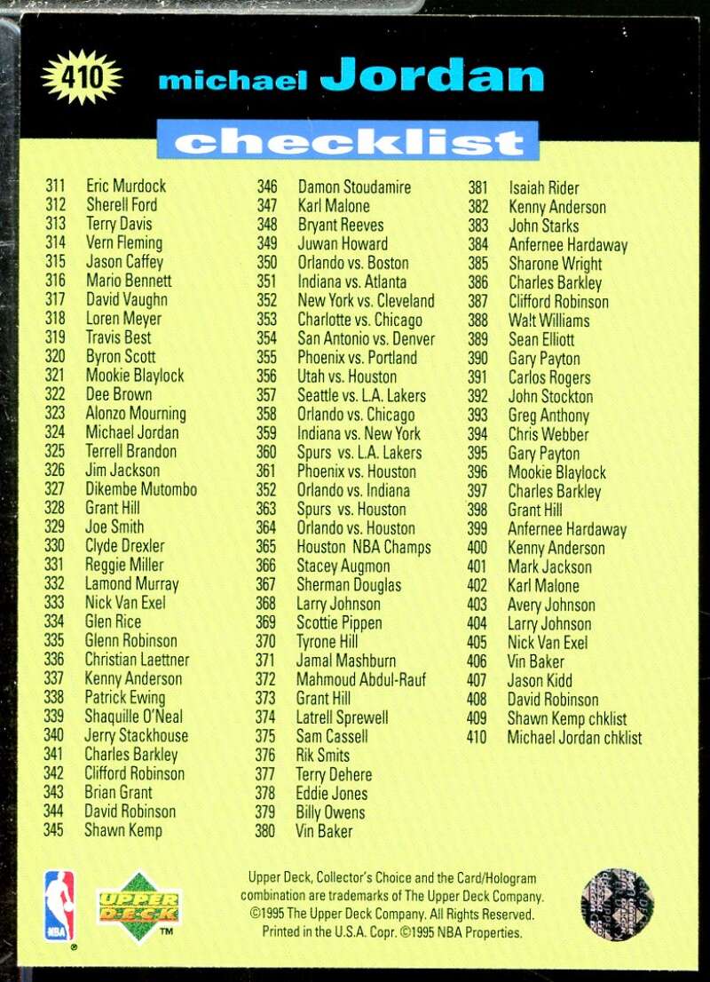Michael Jordan CL Card 1995-96 Collector's Choice Player's Club #410  Image 2