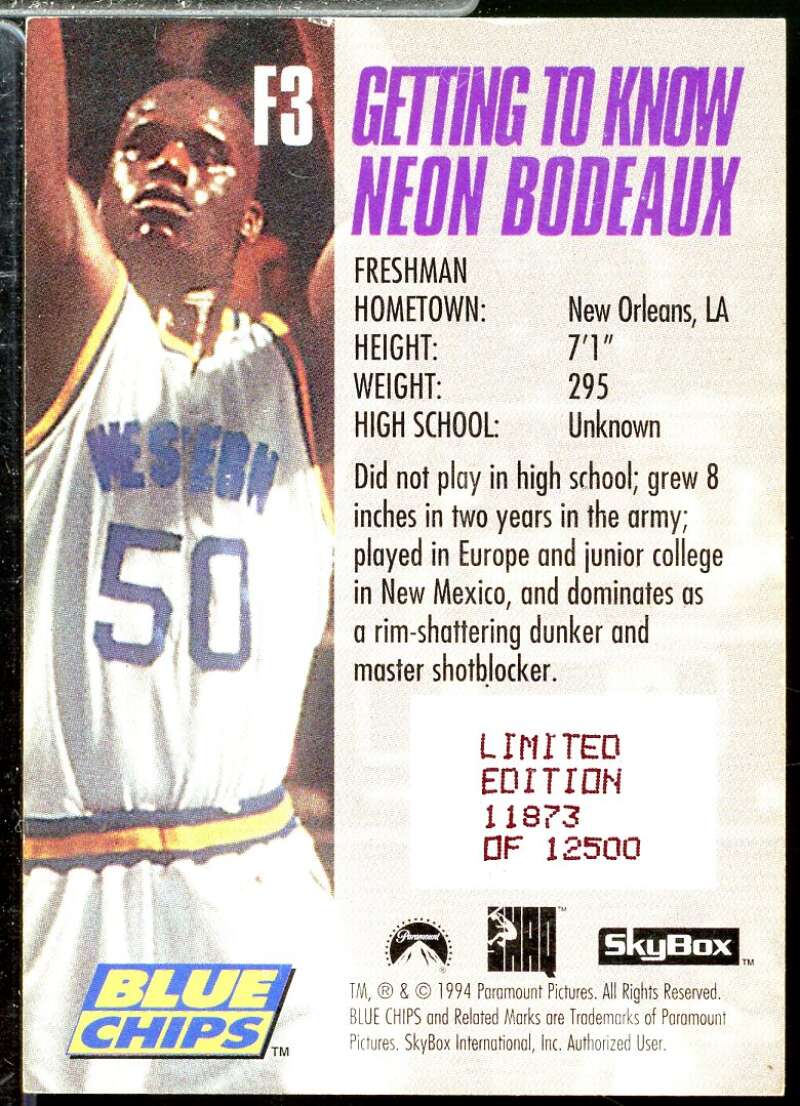 Neon Bodeaux/(Shaquille O'Neal) Card 1994 SkyBox Premium Blue Chips #F3  Image 2