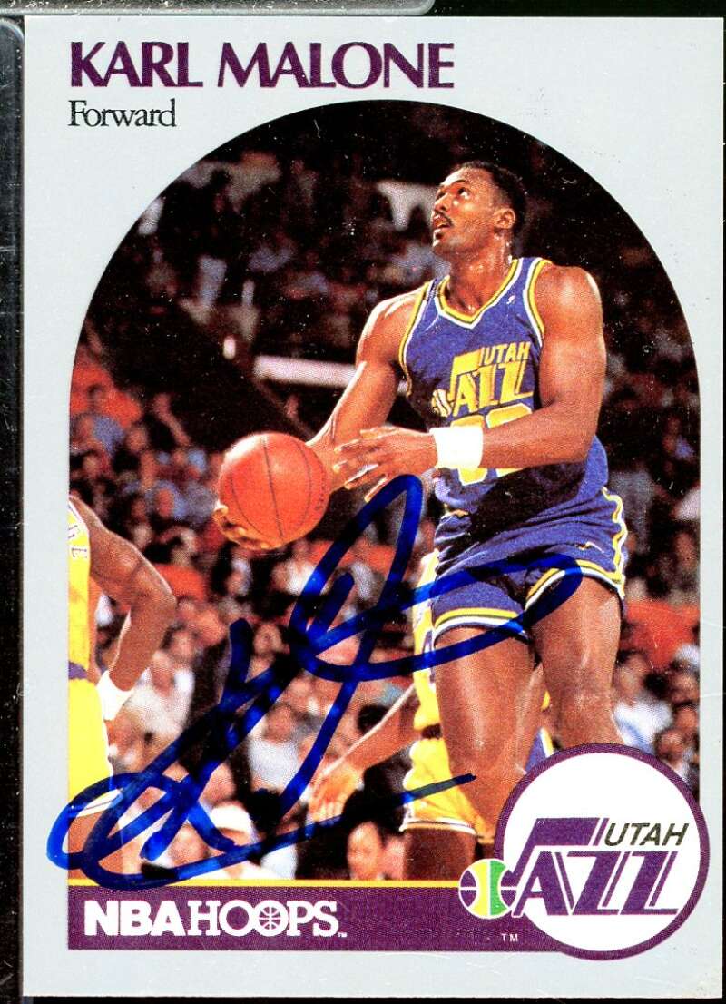 Karl Malone In Person Autograph Card 1990-91 Hoops #292  Image 1