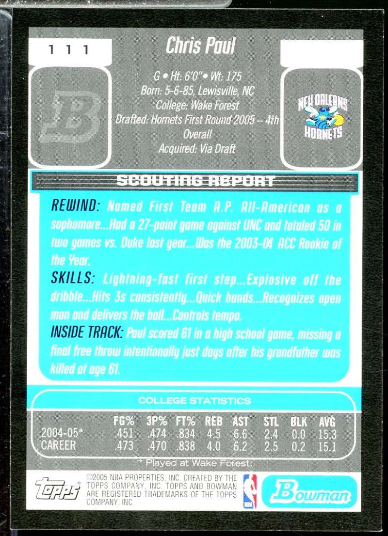 Chris Paul Rookie Card 2005-06 Bowman #111  Image 2