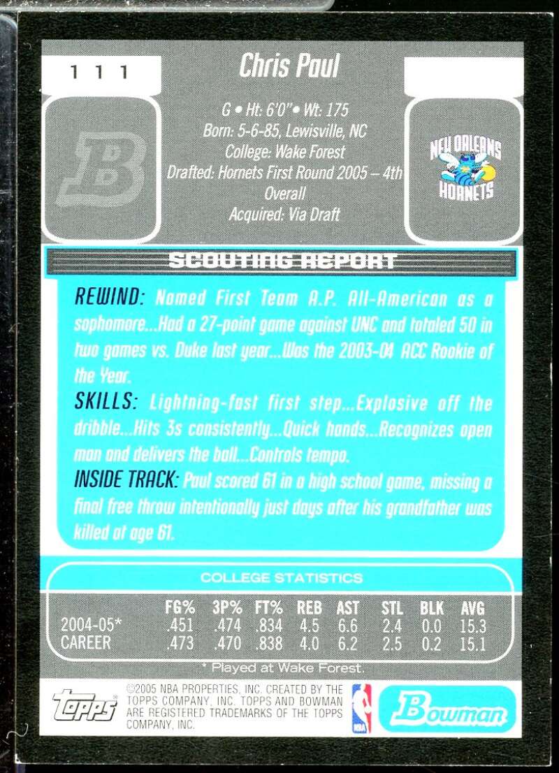Chris Paul Rookie Card 2005-06 Bowman #111  Image 2
