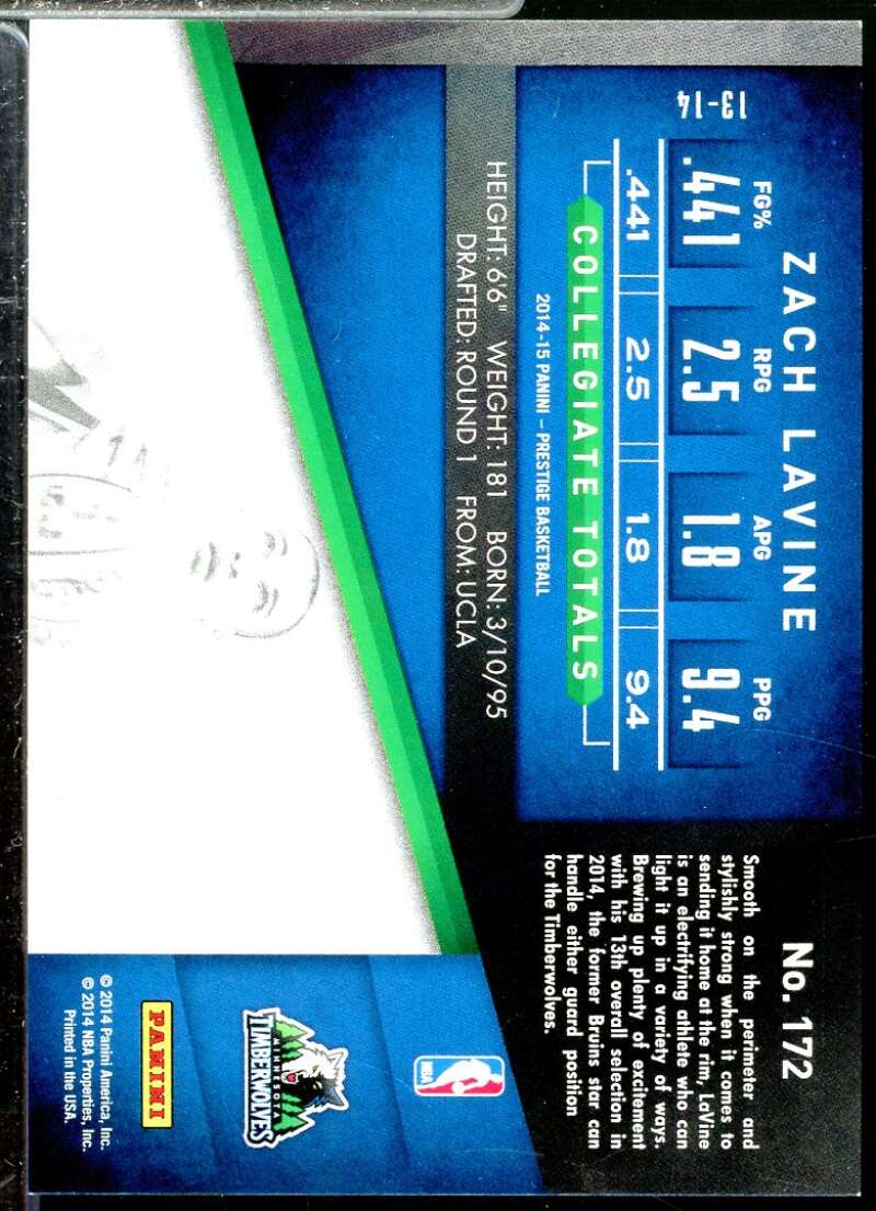 Zach LaVine Rookie Card 2014-15 Prestige Premium Bonus Shots Blue #172  Image 2