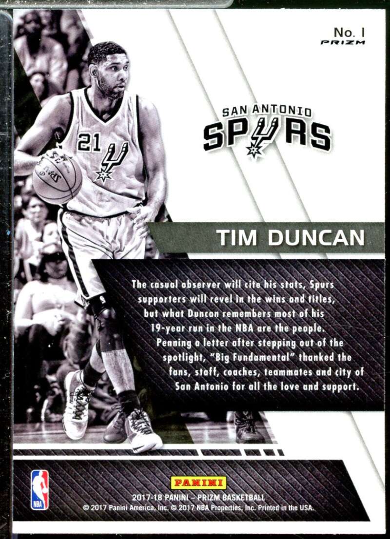 Tim Duncan Card 2017-18 Panini Prizm Fundamentals Prizms Silver #1  Image 2