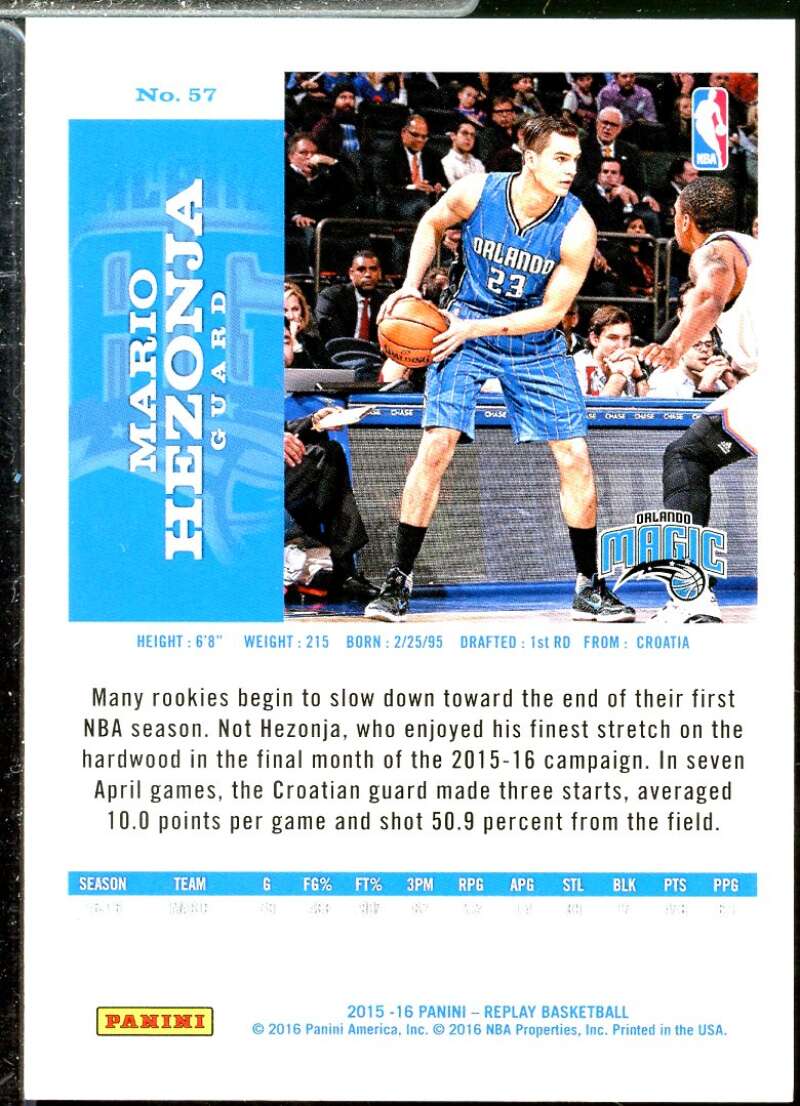 Mario Hezonja Rookie Card 2015-16 Panini Replay Green (1/10) #57  Image 2