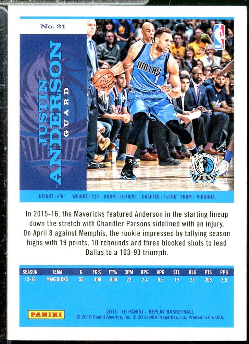 Justin Anderson Card 2015-16 Panini Replay Gold (19/25) #21  Image 2