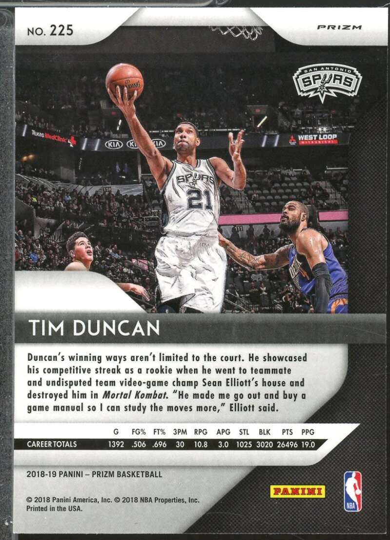 Tim Duncan Card 2018-19 Panini Prizm Prizms Silver #225  Image 2