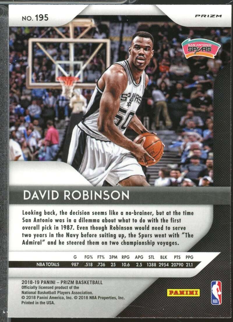 David Robinson Card 2018-19 Panini Prizm Prizms Silver #195  Image 2
