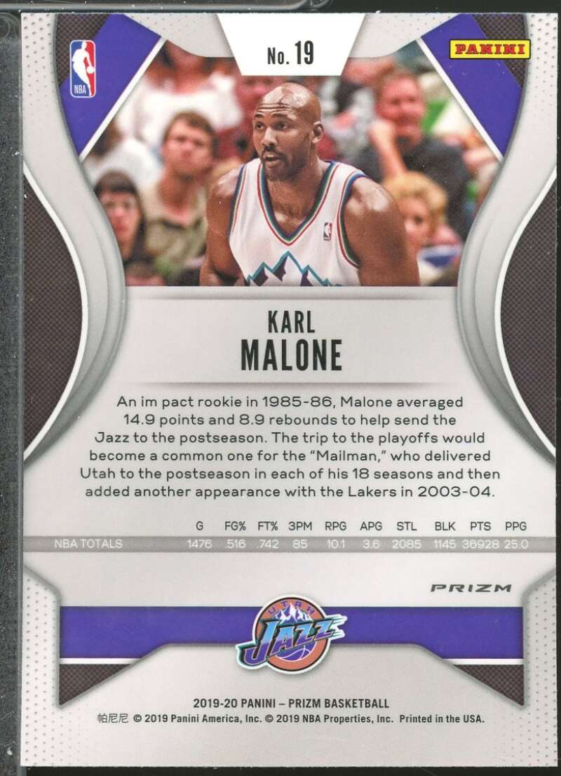 Karl Malone Card 2019-20 Panini Prizm Prizms Orange Ice #19  Image 2
