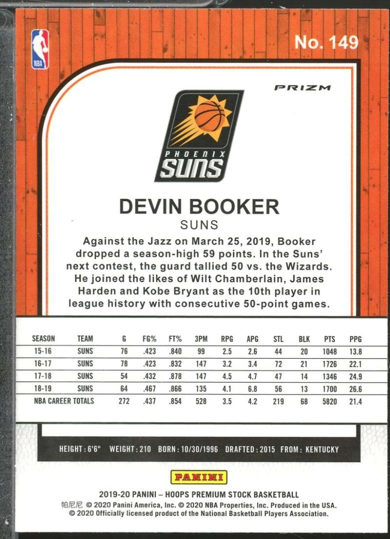 Devin Booker Card 2019-20 Hoops Premium Stock Prizms Purple Disco #149  Image 2
