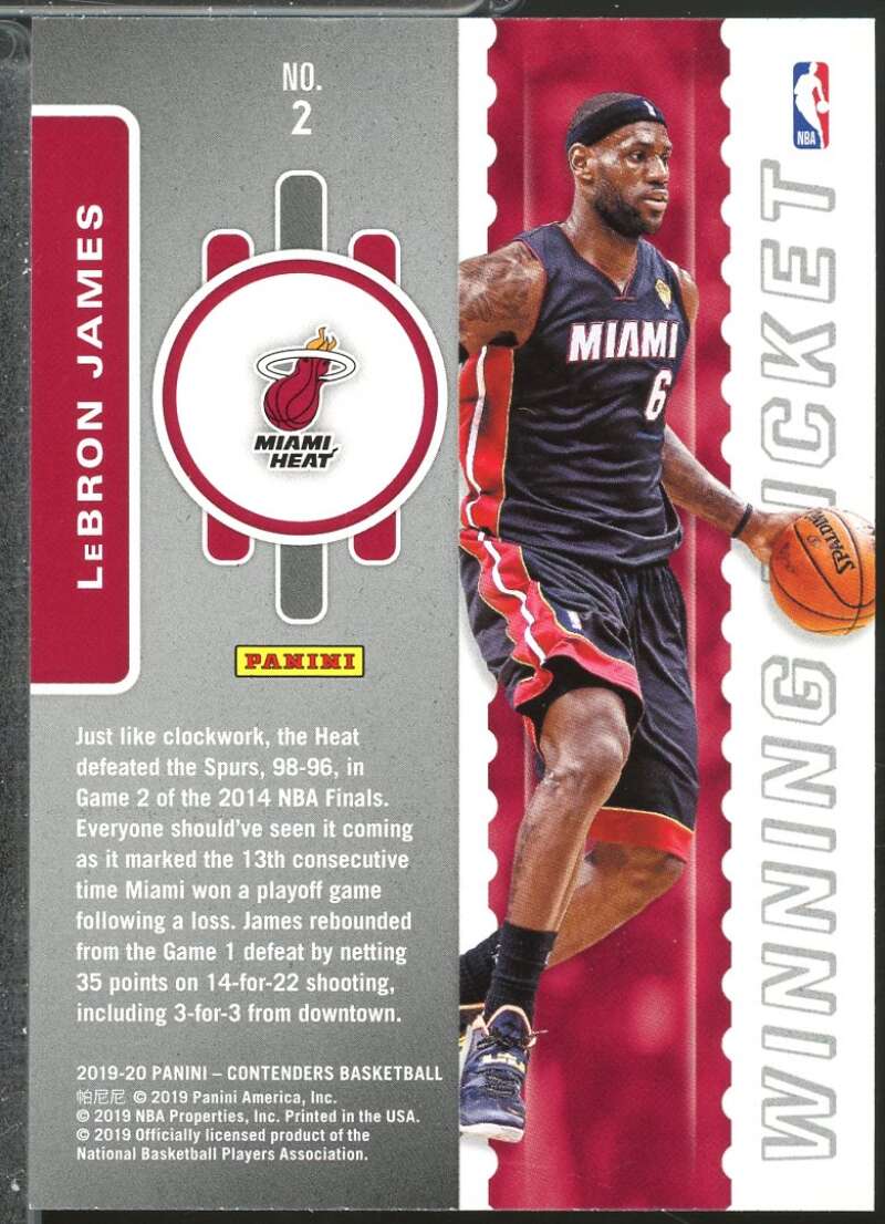 LeBron James Card 2019-20 Panini Contenders Winning Ticket #2  Image 2