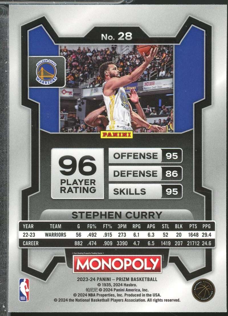 Stephen Curry Card 2023-24 Panini Prizm Monopoly #28  Image 2